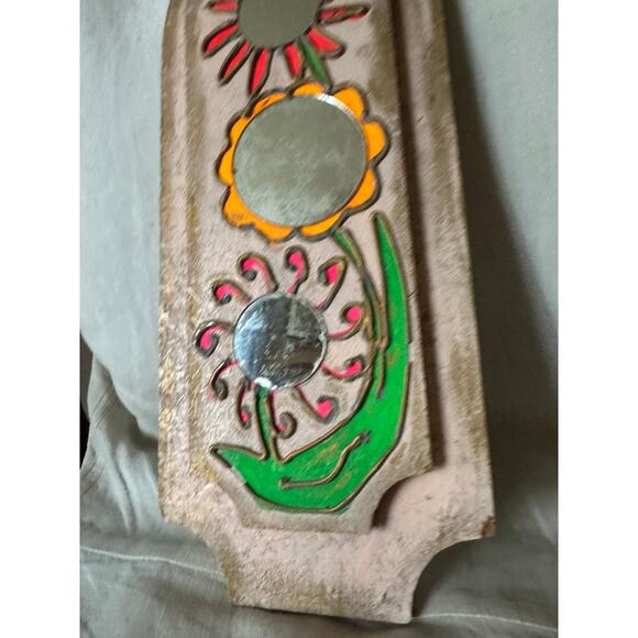 Vintage Folk Art Mirror Wooden Art pink flowers Painted Mirror - Picture 6 of 12